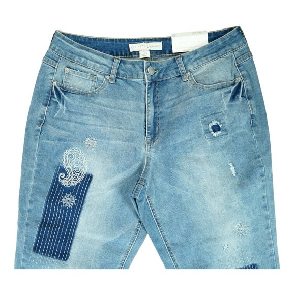 NEW EST 1946 Contemporary Girlfriend Patchwork Paisley Embroidered Jeans Size 12 - Picture 2 of 7